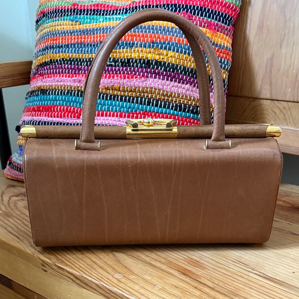 Tano Vintage Tan Leather Satchel with Gold Accents